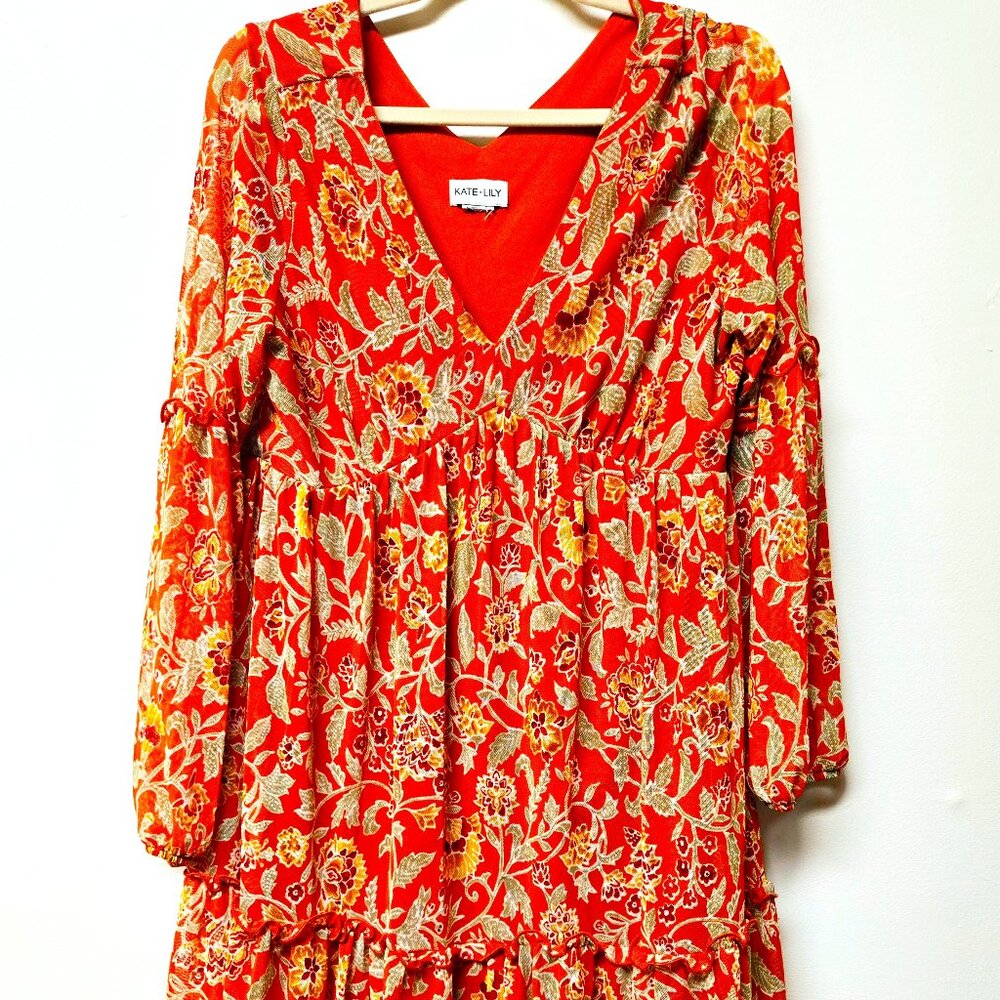 3 For 35 🙌🌼 Kate + Lily Burnt Orange Floral Dress - Size L - EUC